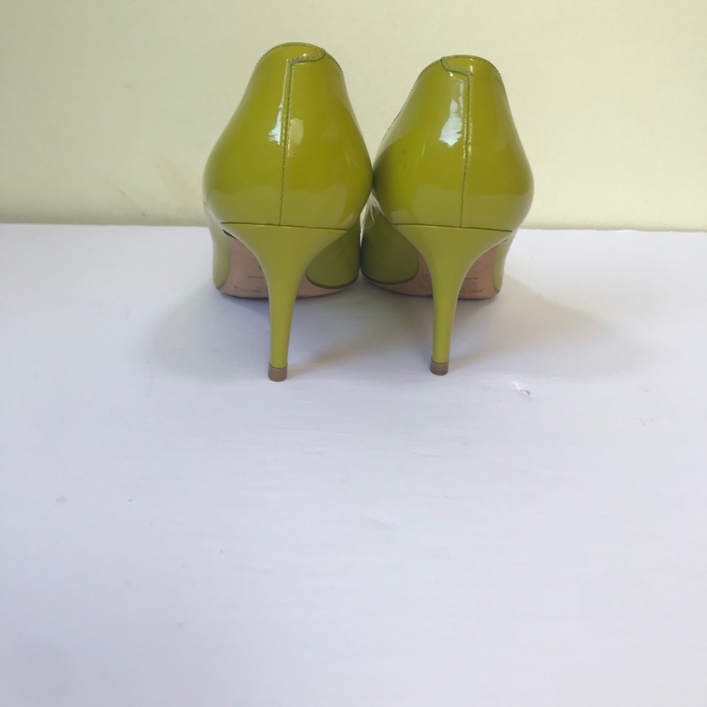 immy Choo Leather Patent Pumps Heels Shoes Almond Toe Chartreuse Green Slides - Picture 6 of 14
